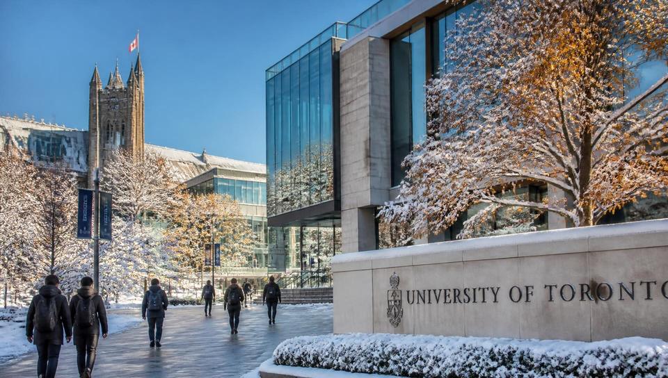A Canadian university campus under crisp winter light
